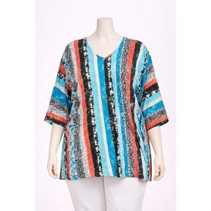 Tolani Collection Womens 3X Striped Snakeskin Modal Fashion Sleeve Top A392786